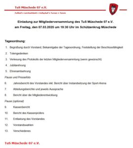 Tagesordnung Mitgliederversammlung TuS 07